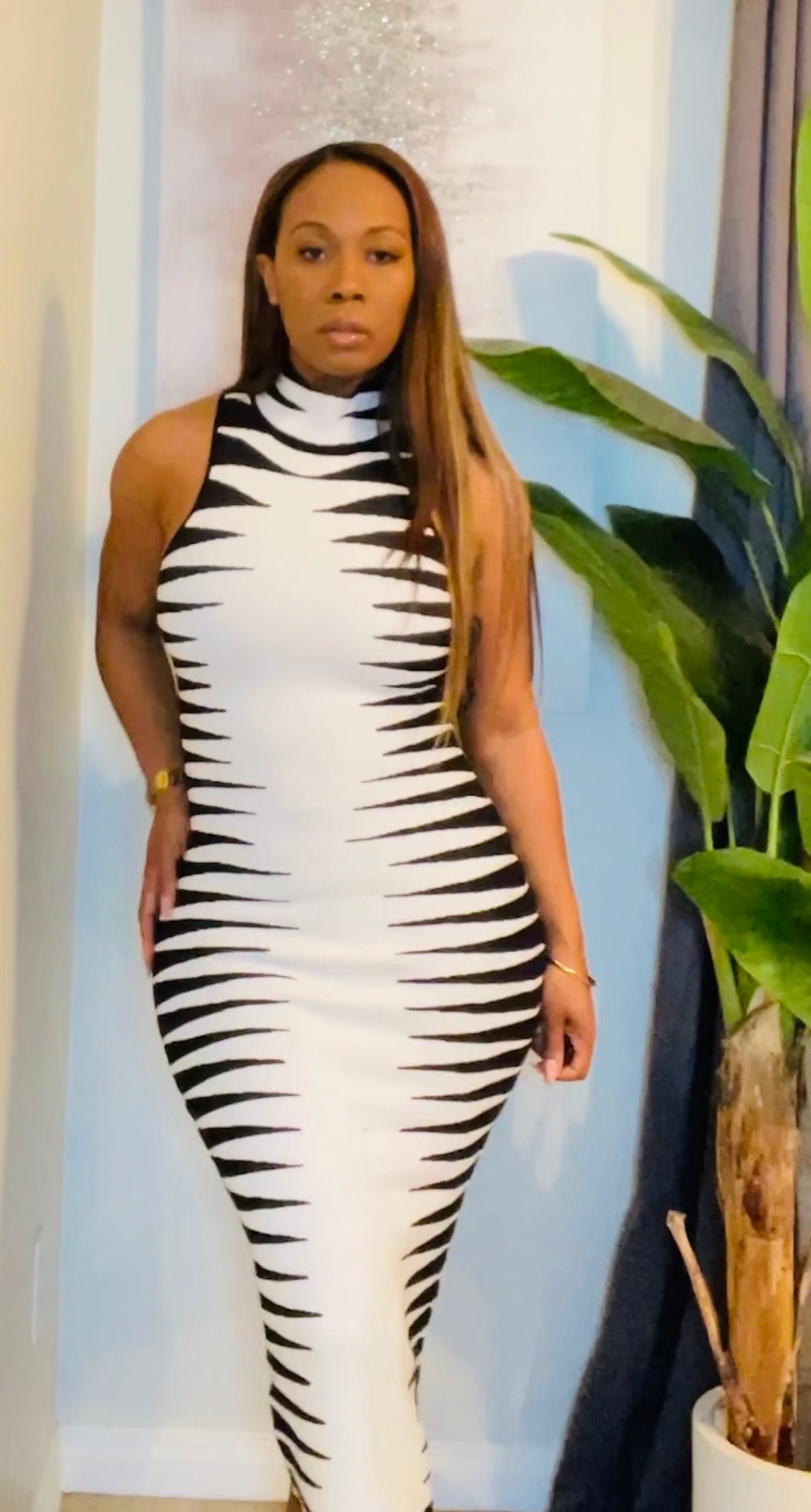 Midi dress black and white 