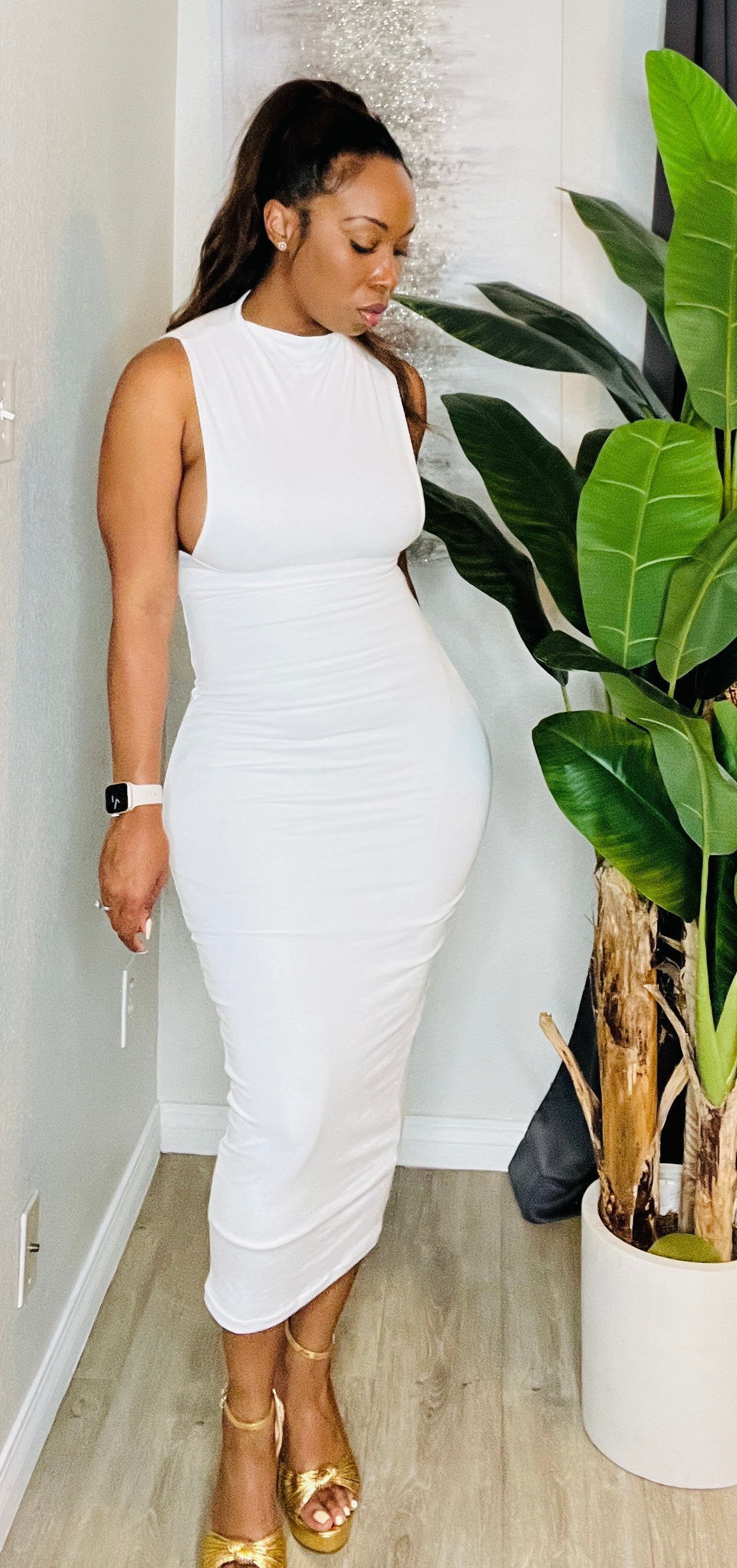 Stretch maxi dress white dress women's dresses front side