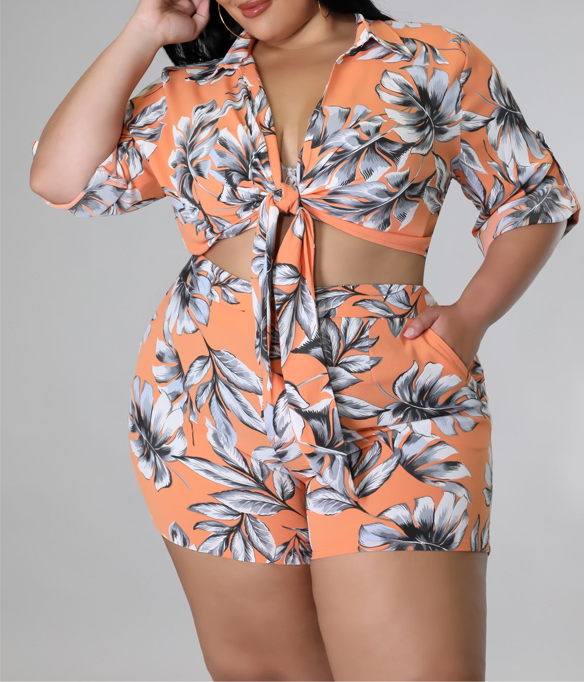 Peachy Cream Short Set (Plus)