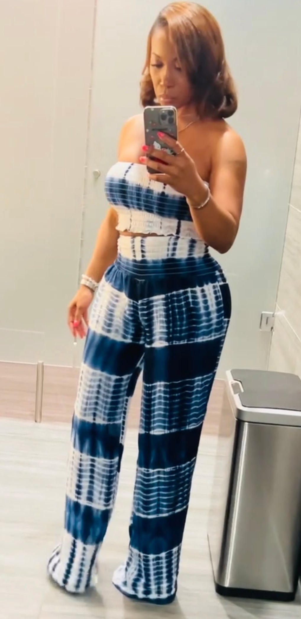 Crop top 2 piece pant set tie-dye 