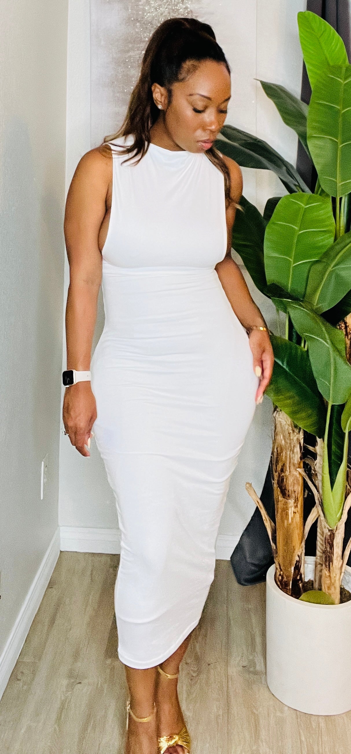 Stretch maxi dress white dress